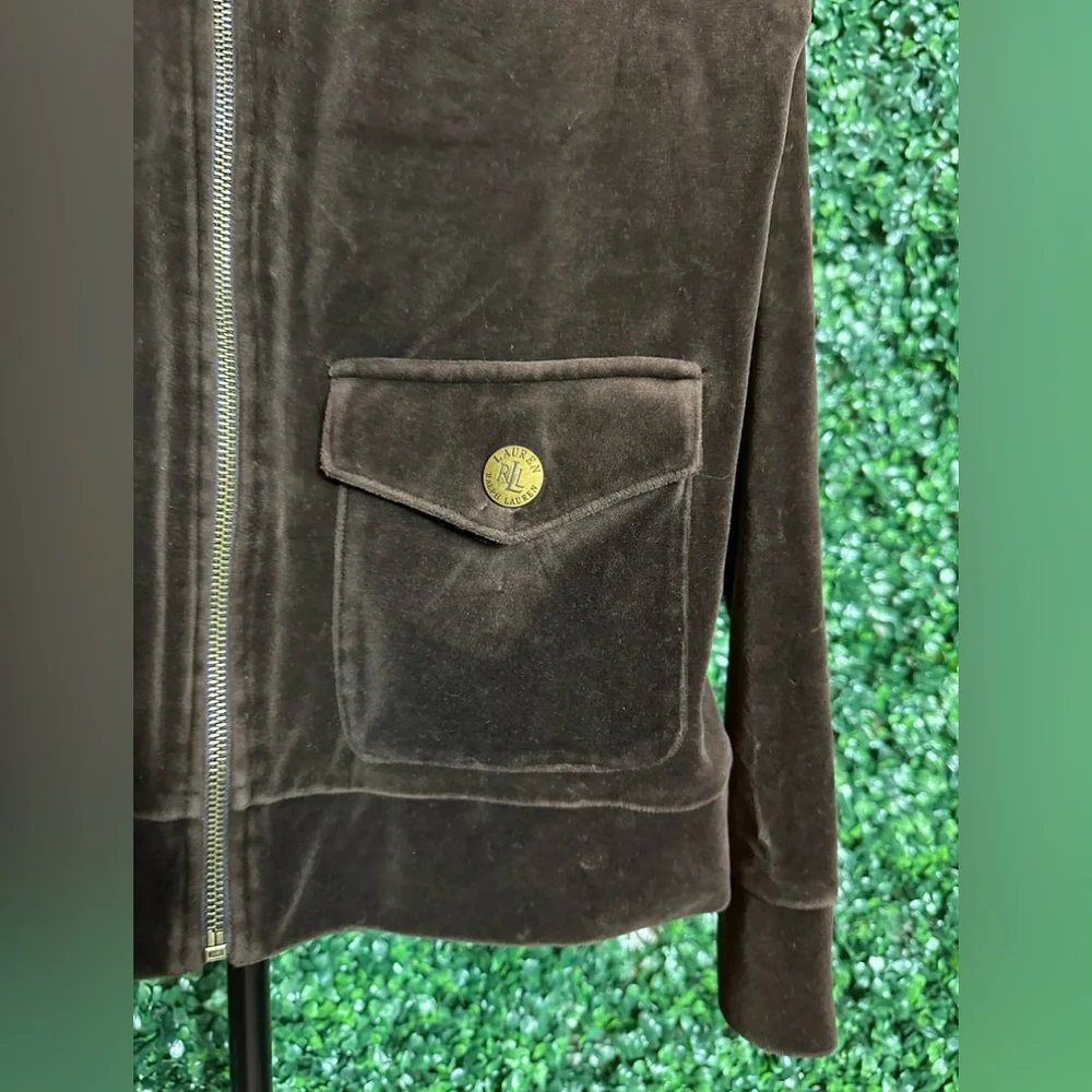Lauren Ralph Lauren Women’s Brown Velour Full Zip Jacket Size Medium - Picture 3 of 7
